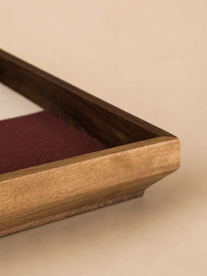 GEOMETRIC WOOD & FAUX LEATHER TRAY