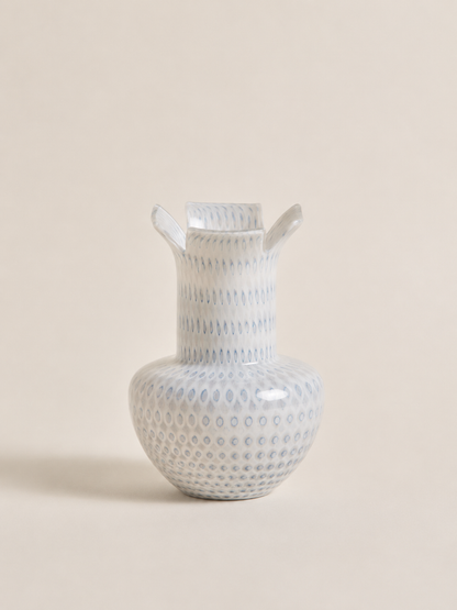 BLUE SPECKLED GLASS VASE
