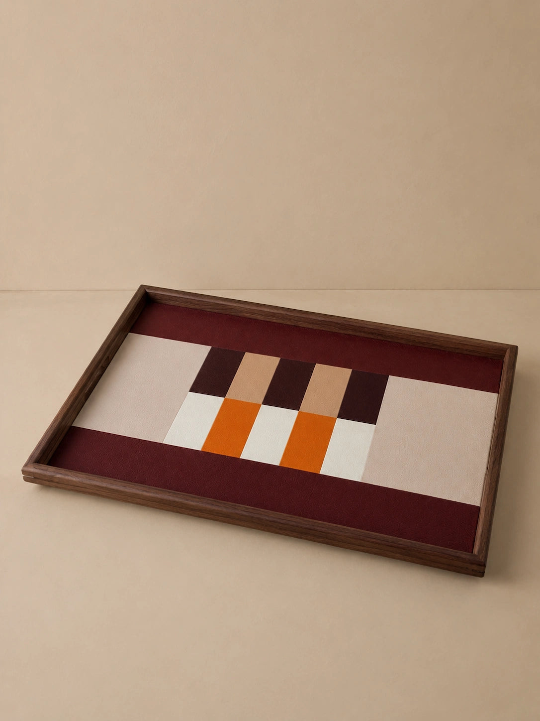 GEOMETRIC WOOD & FAUX LEATHER TRAY