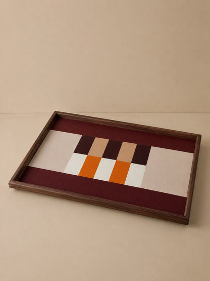 GEOMETRIC WOOD & FAUX LEATHER TRAY