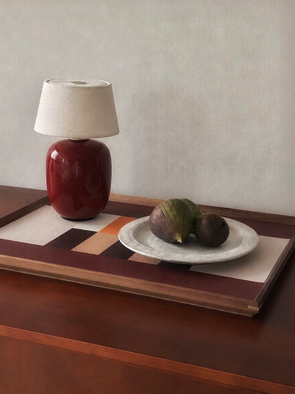 GEOMETRIC WOOD & FAUX LEATHER TRAY